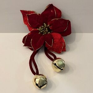 Festive Red Poinsettia Ornament with Gold Bells